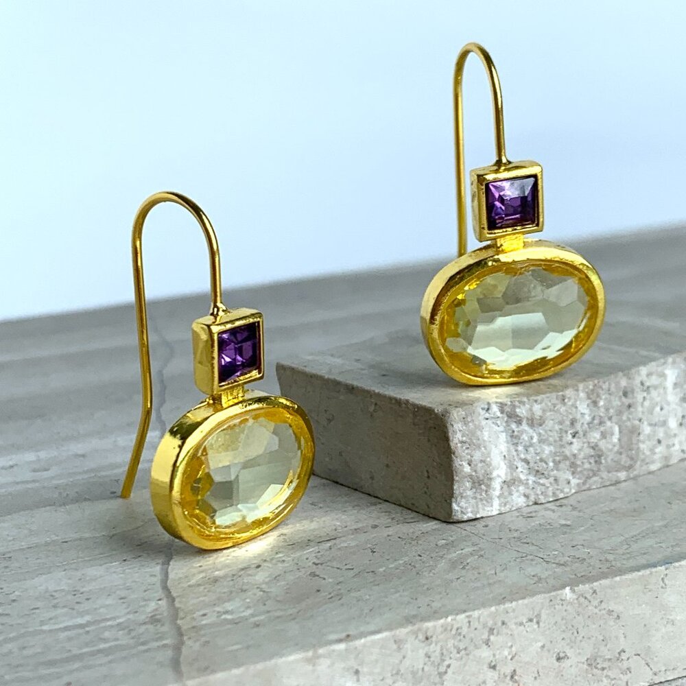 NEW~ Anthropologie Yellow & Purple Stone Drop Earrings